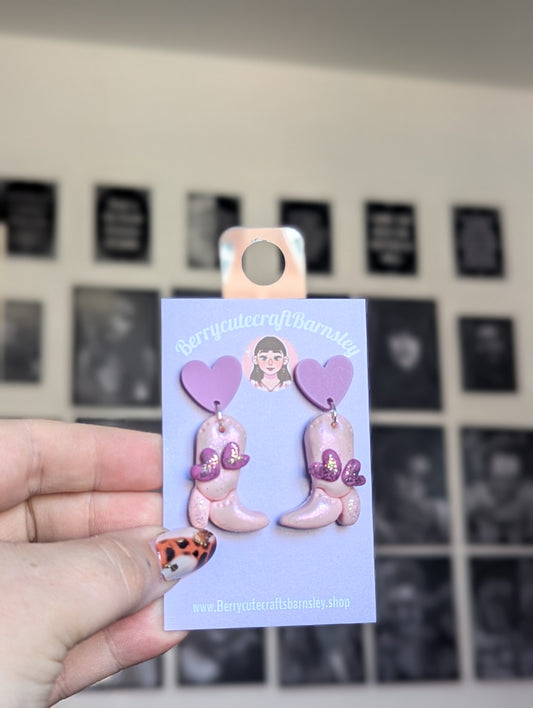 Cowboy boots pink earrings